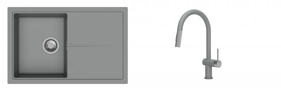 K-StrongSinks S3 évier granit Labe 780x500mm gris + robinet Neris gris