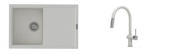 K-StrongSinks S3 évier granit Labe 780x500mm blanc + robinet Neris blanc