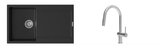 K-StrongSinks S3 évier granit Zala 860x500mm noir + robinet Neris inox