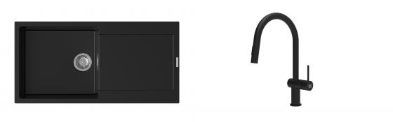 K-StrongSinks S3 évier granit Zala 1000x500mm noir + robinet Neris noir