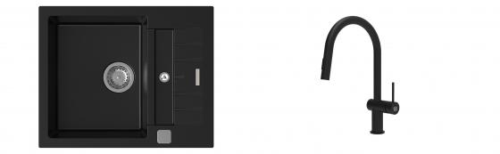 K-StrongSinks S3 évier granit Vardar 615x500mm noir + robinet Neris noir