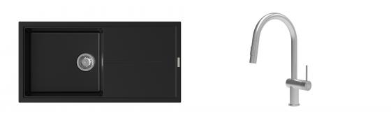 K-StrongSinks S3 évier granit Labe 1000x500mm noir + robinet Neris inox