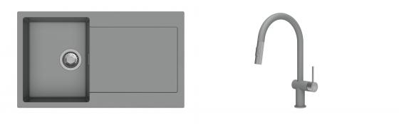 K-StrongSinks S3 évier granit Zala 860x500mm gris + robinet Neris gris