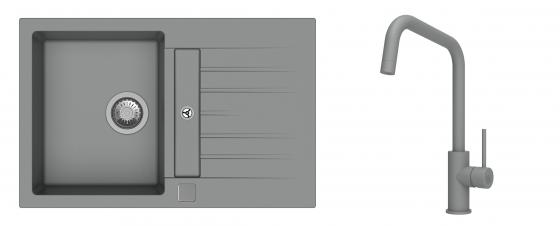 K-StrongSinks S3 évier granit Vardar 780x500mm gris + robinet Arda gris