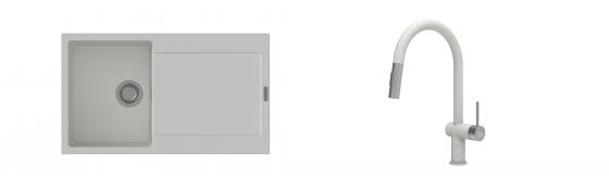 K-StrongSinks S3 évier granit Zala 860x500mm blanc + robinet Neris blanc