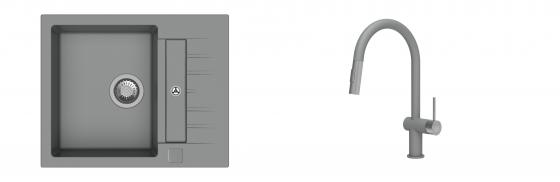 K-StrongSinks S3 évier granit Vardar 615x500mm gris + robinet Neris gris