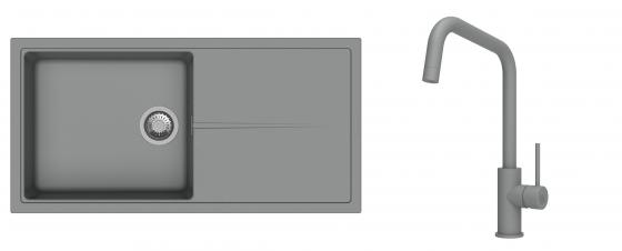 K-StrongSinks S3 évier granit Labe 1000x500mm gris + robinet Arda gris