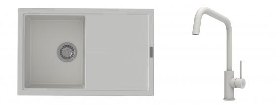 K-StrongSinks S3 évier granit Labe 780x500mm blanc + robinet Arda blanc
