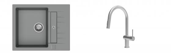 K-StrongSinks S3 évier granit Vardar 615x500mm gris + robinet Neris inox
