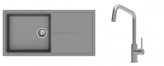 K-StrongSinks S3 évier granit Labe 1000x500mm gris + robinet Arda inox