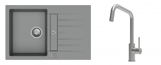K-StrongSinks S3 évier granit Vardar 780x500mm gris + robinet Arda inox