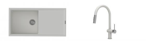 K-StrongSinks S3 évier granit Labe 1000x500mm blanc + robinet Neris blanc