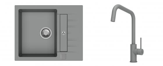K-StrongSinks S3 évier granit Vardar 615x500mm gris + robinet Arda gris