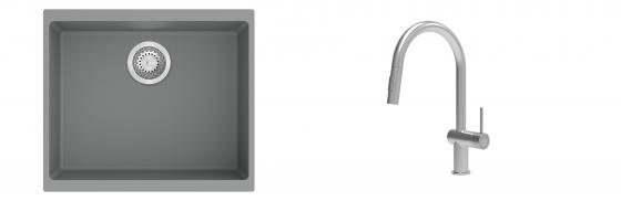 K-StrongSinks S3 évier granit Hron 530x460mm gris + robinet Neris inox