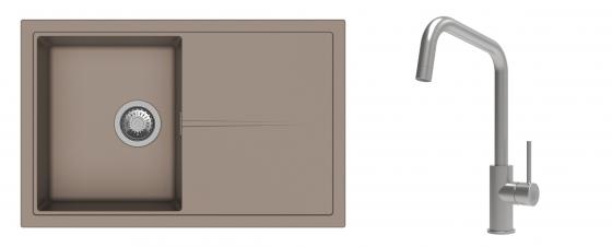 K-StrongSinks S3 évier granit Labe 780x500mm beige + robinet Arda inox