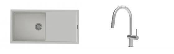 K-StrongSinks S3 évier granit Labe 1000x500mm blanc + robinet Neris inox