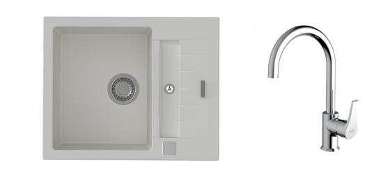 K-StrongSinks S3 Vardar 615x500 gr. blanc + robinet Rhona chromé