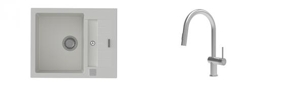 K-StrongSinks S3 évier granit Vardar 615x500mm blanc + robinet Neris inox
