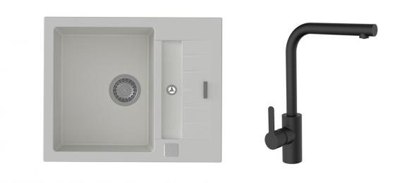 K-StrongSinks S3 Vardar 615x500 gr. blanc + robinet Ipoly noir
