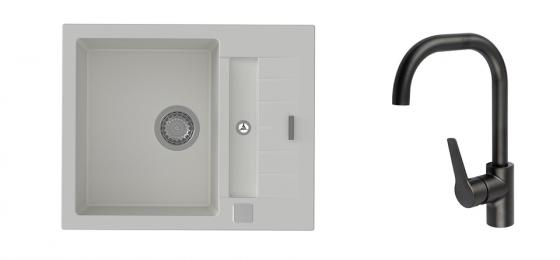 K-StrongSinks S3 Vardar 615x500 gr. blanc + robinet Garonne noir