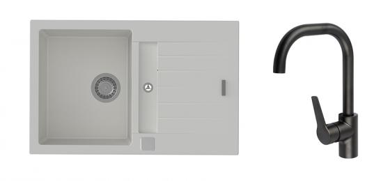 K-StrongSinks S3 Vardar 780x500 gr. blanc + robinet Garonne noir