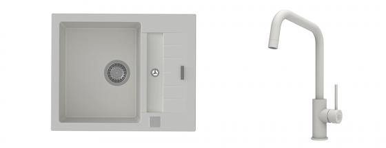 K-StrongSinks S3 évier granit Vardar 615x500mm blanc + robinet Arda blanc
