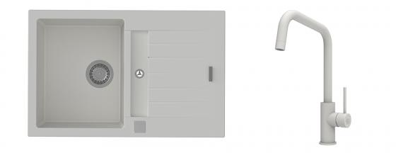 K-StrongSinks S3 évier granit Vardar 780x500mm blanc + robinet Arda blanc