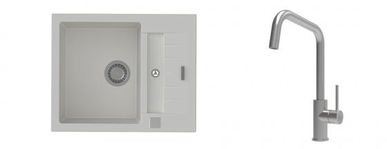 K-StrongSinks S3 évier granit Vardar 615x500mm blanc + robinet Arda inox