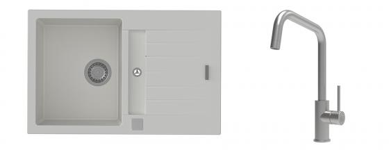 K-StrongSinks S3 évier granit Vardar 780x500mm blanc + robinet Arda inox