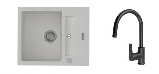 K-StrongSinks S3 Vardar 615x500 gr. blanc + robinet Loira noir