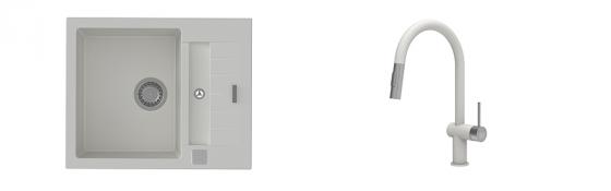 K-StrongSinks S3 évier granit Vardar 615x500mm blanc + robinet Neris blanc