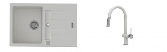 K-StrongSinks S3 évier granit Vardar 780x500mm blanc + robinet Neris blanc
