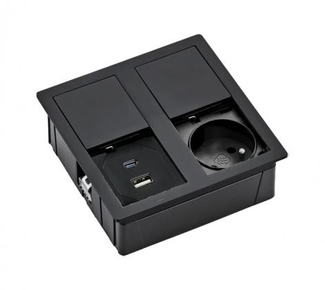 VersaHit Dual prise électrique 1x 230V, Française, USB A/C 5V noir mat