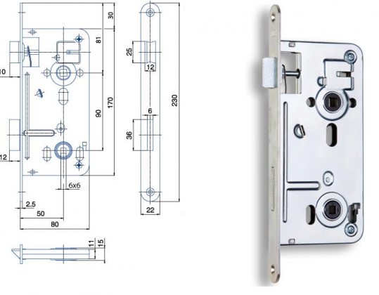 HOBES 540 serrure 90/80 WC zinc blanc