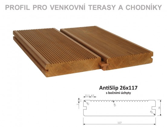 TERASY ThermoWood prkno AntiSlip 26/117/3000 Boční úchyt