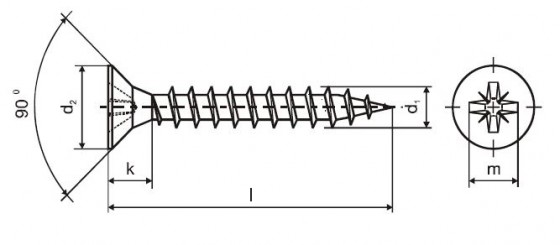 Vis a bois PZ 5x120/70 tete fraisée zinc blanc PZ2, filetage partiel