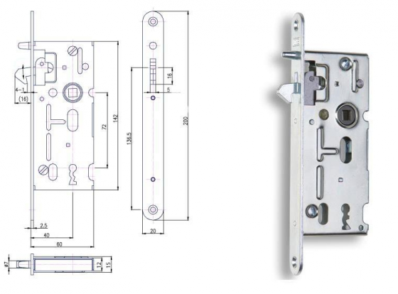 HOBES K 106 serrure pour porte coulissante 72/60 BB