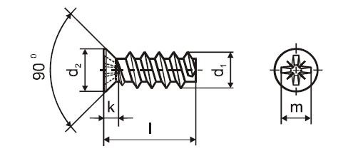 Vis euro 6,3x16/9 tete fraisée 9mm PZ2 zinc blanc