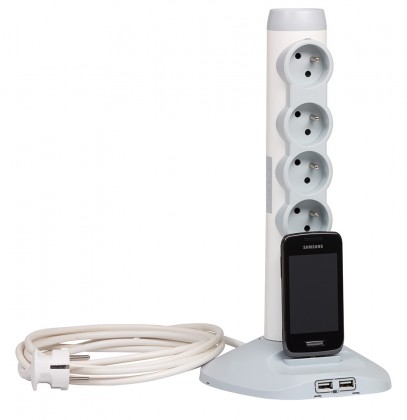 LEGRAND Multiprise multifonction avec chargeur USB, 4 x tiroir, 3 x USB, blanc