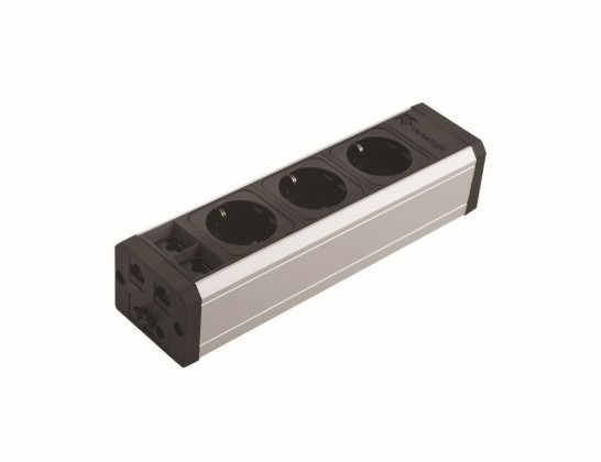 Versatek prise électrique 3x 230V FR + 2x RJ45 aluminium Versatek prise électrique 3x 230V FR + 2x RJ45 aluminium
