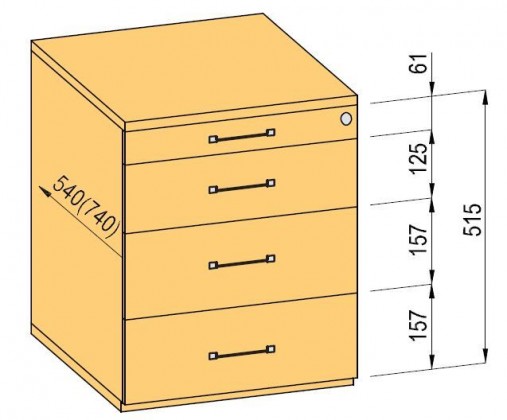 K-BBP conteneur 540mm type 2/V 4 tiroir coulisse métal a sortie totale avec frei