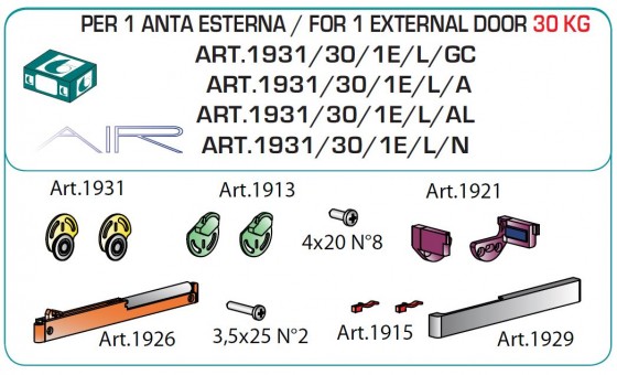 TERNO Dama ensemble de quincaillerie pour porte bois insert avec amortisseur ext