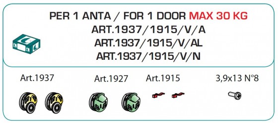 TERNO Dama ensemble de ferrures pour porte vitrée encastrée 30kg