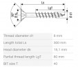 SPAX vis a bois 8x300/80 tete fraisée TXS,W,4C MH, filetage partiel