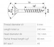 SPAX vis a bois 8x240/80mm tete fraisée TXS,W,4C MH filetage partiel