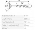 SPAX vis a bois 8x200/80mm tete fraisée TXS,W,4C MH filetage partiel