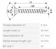 SPAX vis a bois 5x50mm tete fraisée TXS,W,4C MH