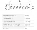 SPAX vis a bois 5x25 tete demi-rond TXS,W,4C