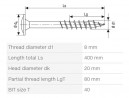 SPAX vis a bois 8x400/80 tete plate TXS, W, 4C, filet partiel
