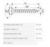 SPAX vis a bois 3x45 tete fraisée PZ, W, 4C MH